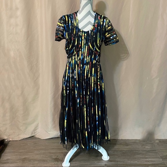 Retro 80s Multicolor Sleeveless Dress W Jacket - Picture 1 of 12
